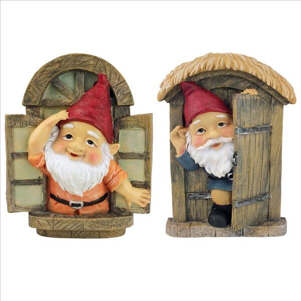 The Knothole Gnomes Garden Welcome Tree Sculpture: Window & Door Gnomes